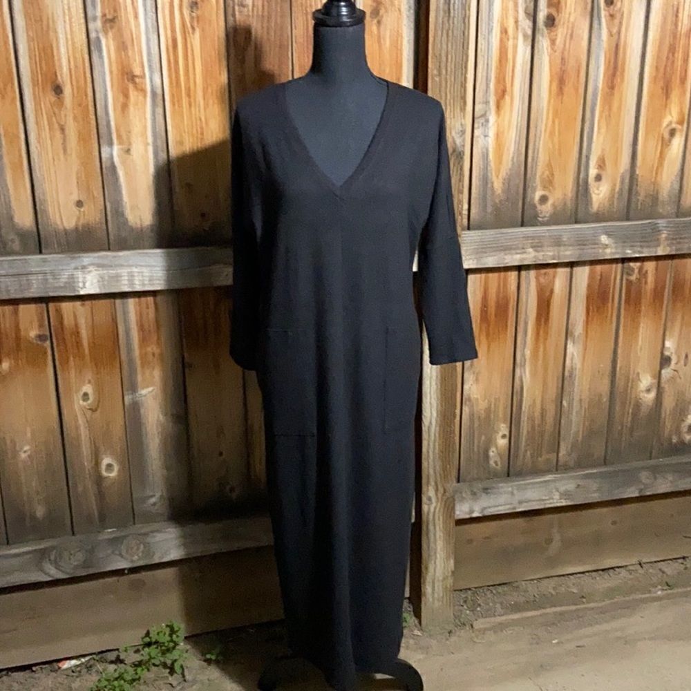 Lucky Brand Los Angeles dress career black 3/4 SL pockets soft midi Sz medium